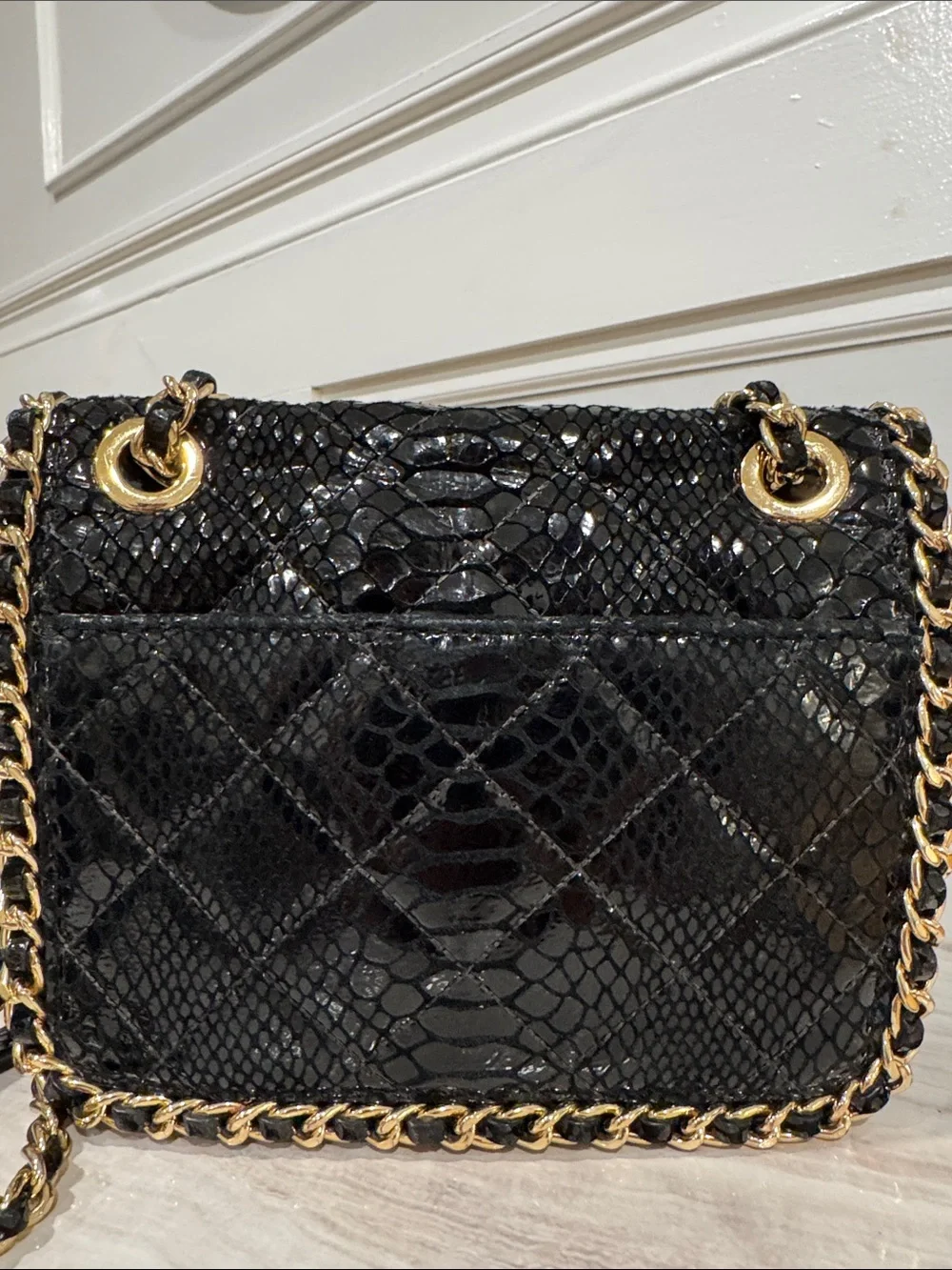 Michael Kors Bag Sloan Python Embossed Black Leather Convertible Crossbody